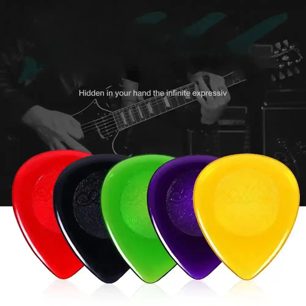 Set of 10 Alice Stubby Guitar Picks in assorted colors including green, yellow, black, red, clear, and purple. Available in 1mm, 2mm, and 3mm thickness for electric, acoustic, bass, and folk guitars.