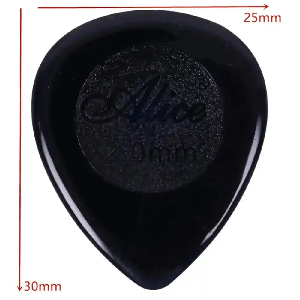 Set of 10 Alice Stubby Guitar Picks in assorted colors including green, yellow, black, red, clear, and purple. Available in 1mm, 2mm, and 3mm thickness for electric, acoustic, bass, and folk guitars.