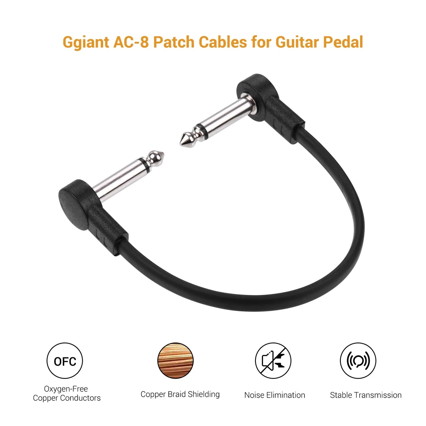 Ggiant AC-8 Pedal Patch Cables – 15 cm Right-Angle Connectors 4 pcs