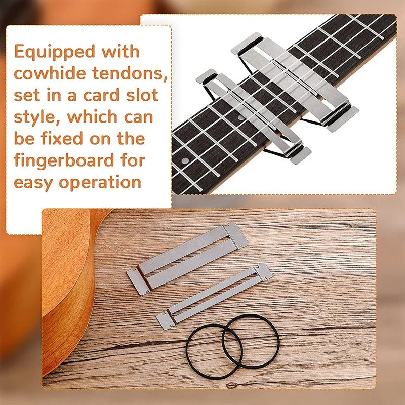 Stainless steel guitar fingerboard guards with rubber bands, ideal for fretboard protection during fret dressing and maintenance.