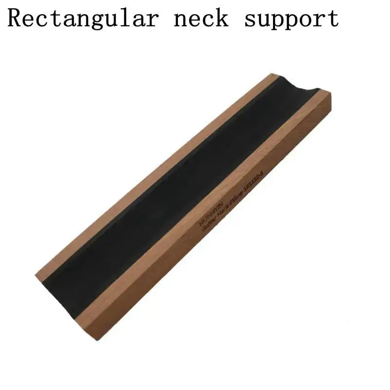 Guitar and Bass Neck Rest made of sapele wood with cork lining, designed for fretwork and maintenance, shown supporting a guitar neck.