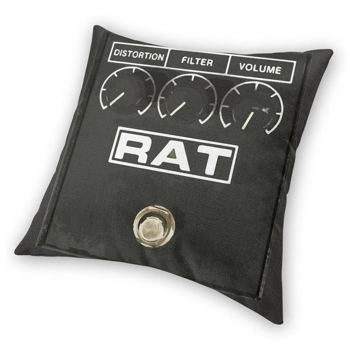 Rat Pedal Pillowcase - 18-inch square cushion cover featuring a printed design of the iconic Pro Co Rat distortion pedal. Made of polyester linen velvet, perfect for music lovers' home or car decor.