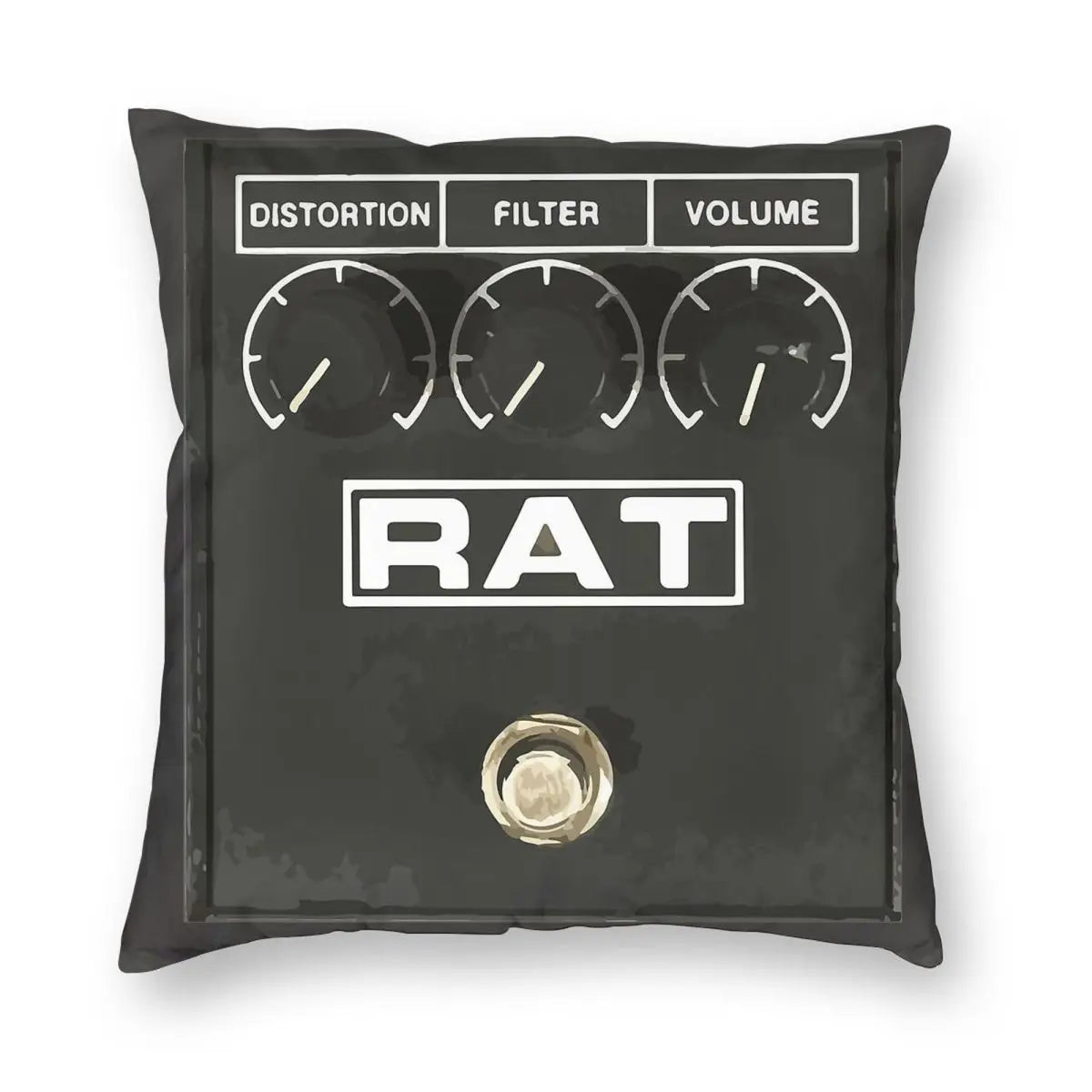 Rat Pedal Pillowcase - 18-inch square cushion cover featuring a printed design of the iconic Pro Co Rat distortion pedal. Made of soft polyester linen velvet, perfect for music lovers' home or car decor.